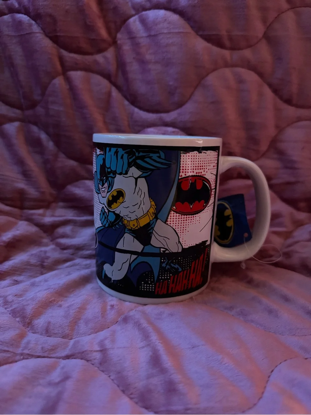 DC Comics Batman Comic Strip Ceramic Mug - White, Blue, Yellow, Black, Green